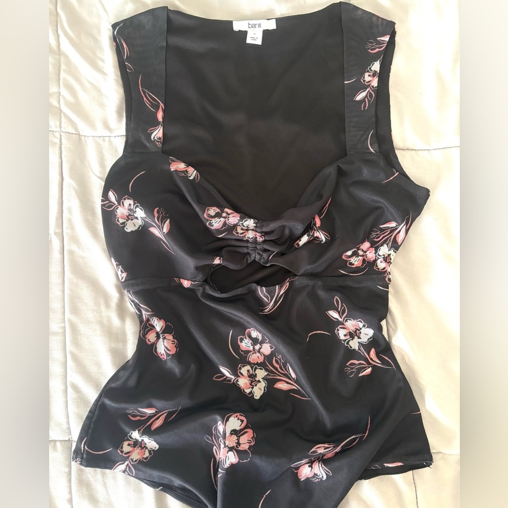 Bar III Black Floral bodysuit
